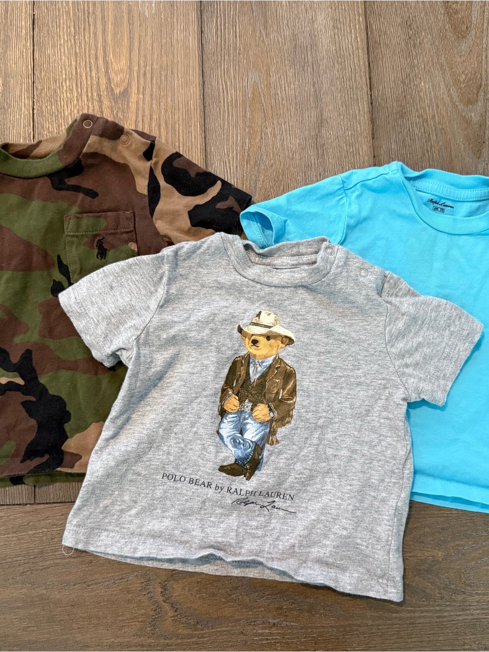 Ralph Lauren Boys 3-Piece Shirt Bundle Polo Bear Camo Blue